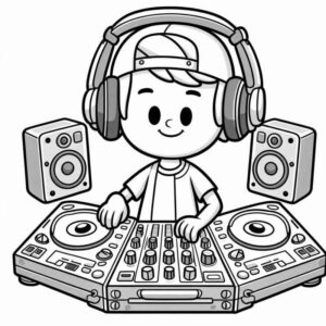 Desenho de Dj Sorridente Com Equipamento