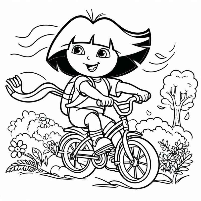 Desenho de Dora Aventureira Bicicleta Campo
