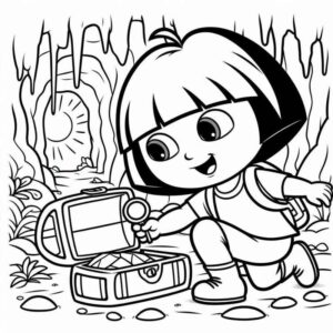 Desenho de Dora Aventureira Explorando Caverna