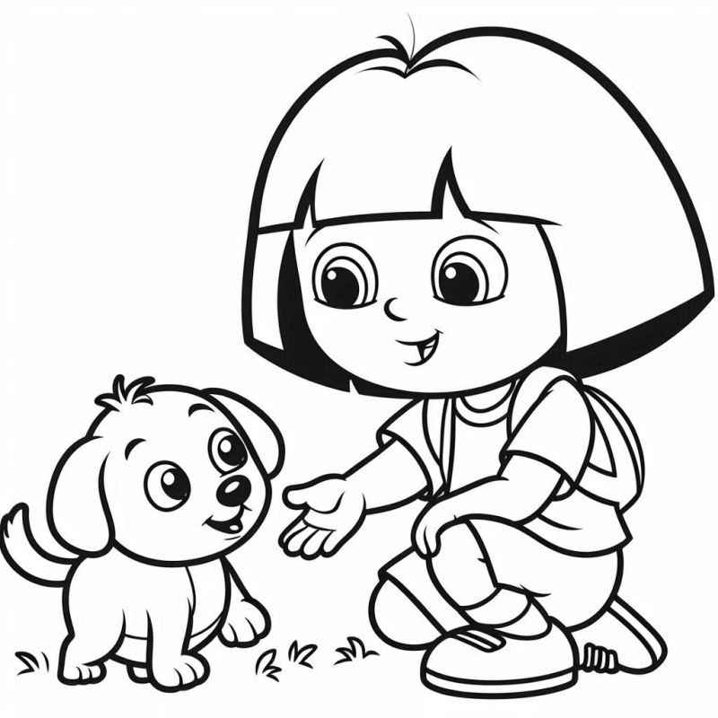 Desenho de Dora Carinhando Cachorro Desenho Colorir