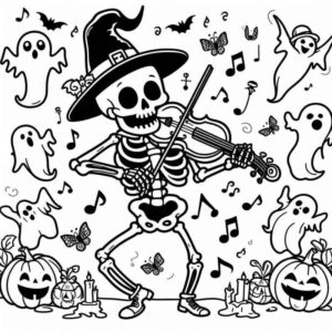 Desenho de Esqueleto Tocando Violino Halloween