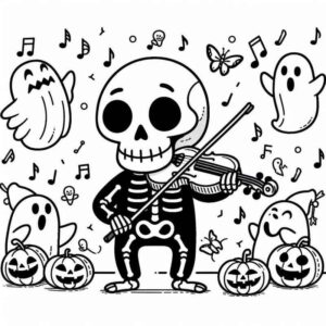 Desenho de Esqueleto Violino Halloween