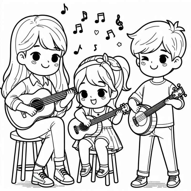 Desenho de Familia Musical Colorindo