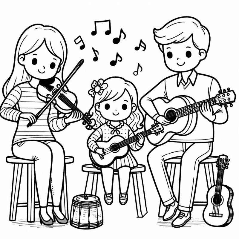 Desenho de Familia Tocando Musica