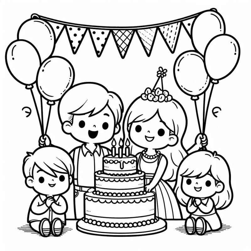Desenho de Festa Aniversario Familia Colorir