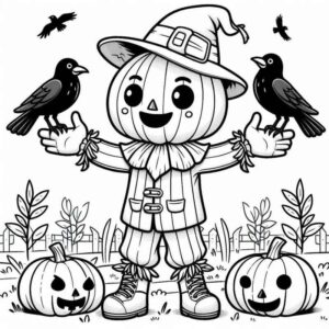 Desenho de Fofo Espantalho Abobora Halloween
