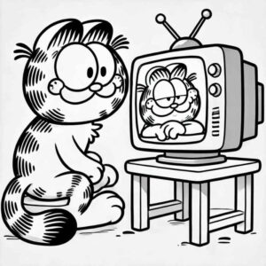 Desenho de Garfield Assistindo Tv