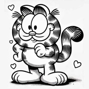 Desenho de Garfield Com Coracoes Para Colorir