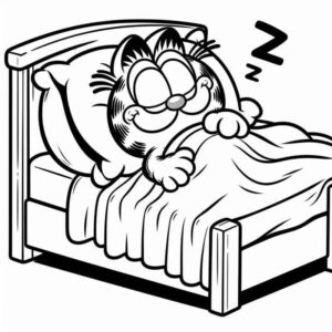 Desenho de Garfield Dormindo Na Cama