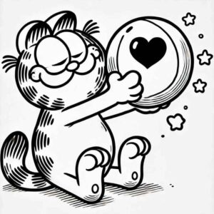 Desenho de Garfield Relaxado Com Bola E Estrelas
