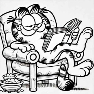 Desenho de Garfield Relaxado Poltrona Lendo