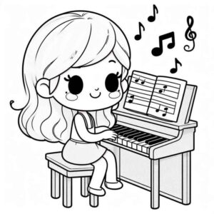 Desenho de Garota Tocando Piano Desenho Para Colorir