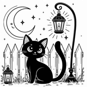 Desenho de Gato Preto Noite Halloween