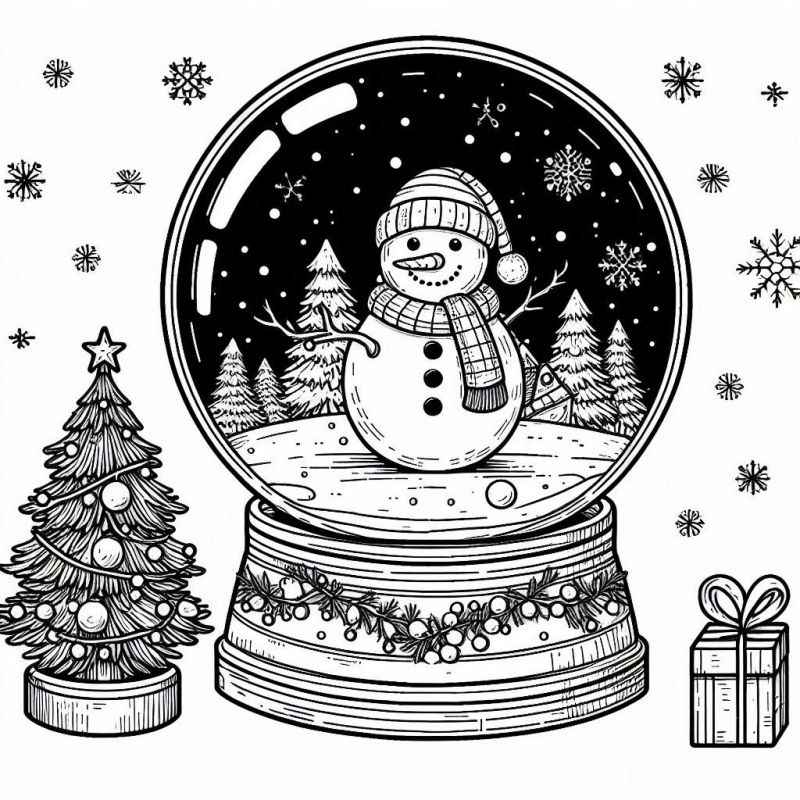 Desenho de Globo De Neve E Arvore De Natal Para Colorir