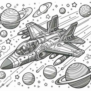 Desenho de Jato Espacial No Espaco Para Colorir