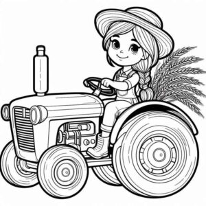 Desenho de Jovem Agricultora Trator Colorir