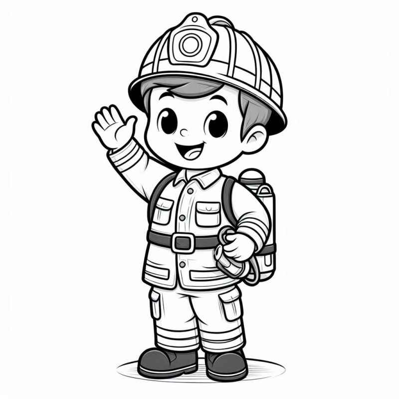 Desenho de Jovem Bombeiro Cartoon Para Colorir