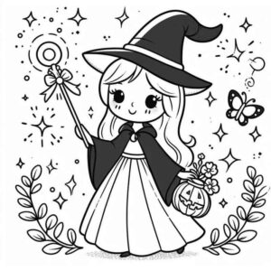 Desenho de Jovem Bruxa Halloween