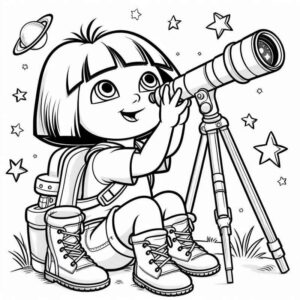 Desenho de Jovem Exploradora Telescopio Mochila