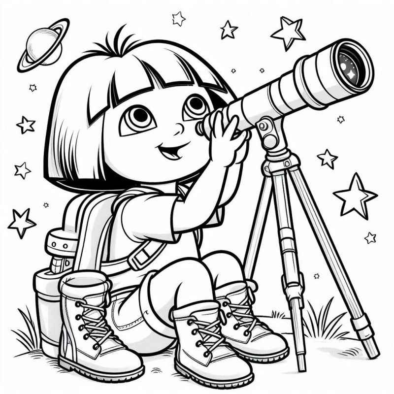 Desenho de Jovem Exploradora Telescopio Mochila