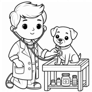 Desenho de Jovem Veterinario Colorir Cachorrinho Exame