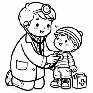 Desenho de Medico Examinando Crianca