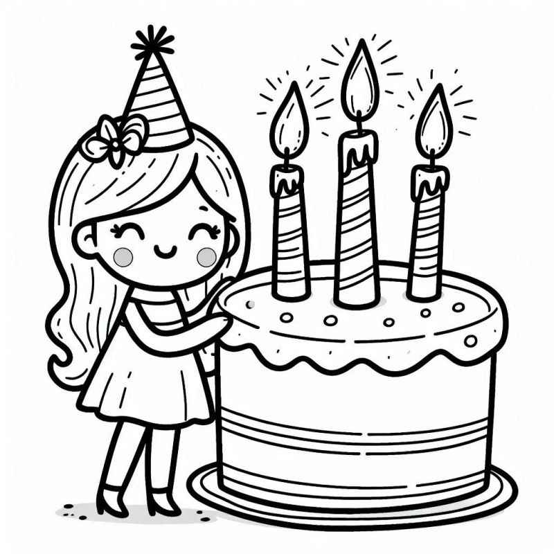 Desenho de Menina Bolo Aniversario