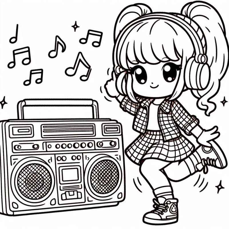 Desenho de Menina Dancando Fones Ouvindo Musica