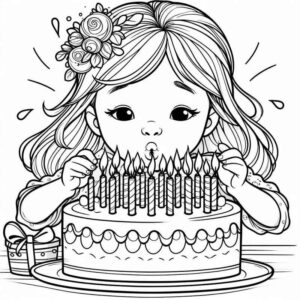 Desenho de Menina Soprando Velas Aniversario