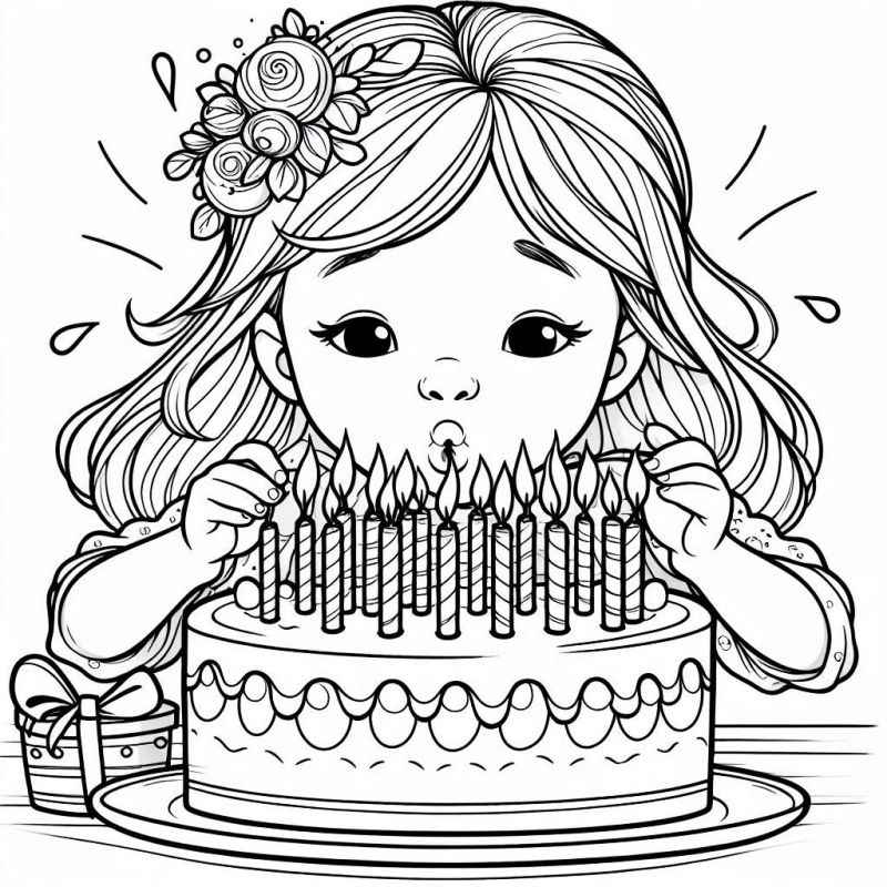 Desenho de Menina Soprando Velas Aniversario