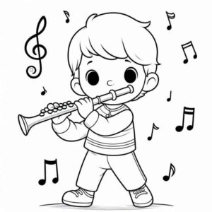 Desenho de Menino Tocando Flauta Desenho