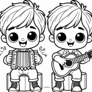 Desenho de Meninos Tocando Accordeao E Violao