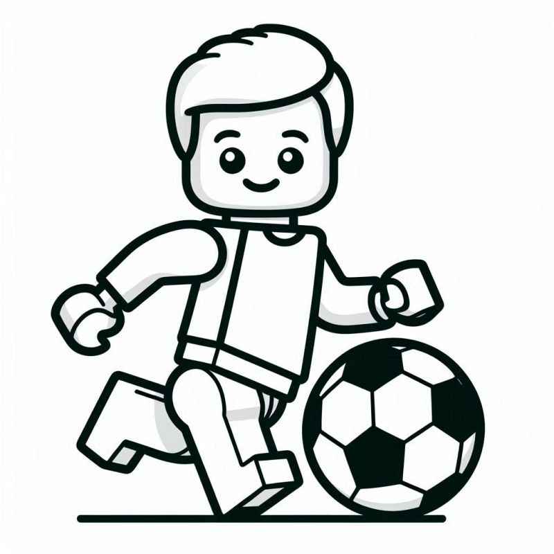 Desenho de Minifigure Lego Jogando Futebol Colorir