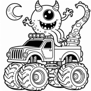 Desenho de Monster Truck Com Monstro