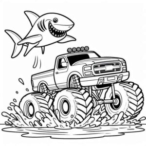 Desenho de Monster Truck Com Tubarao Para Colorir