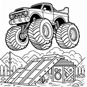 Desenho de Monster Truck Detalhado Cena Dinamica