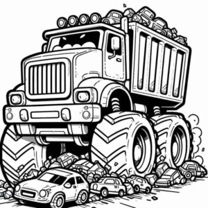 Desenho de Monster Truck Esmagando Carros