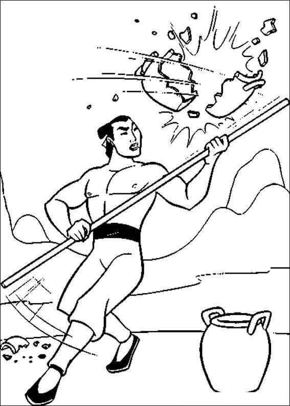 Desenho de Mulan Para Colorir Capitao Lee Shang Treinando