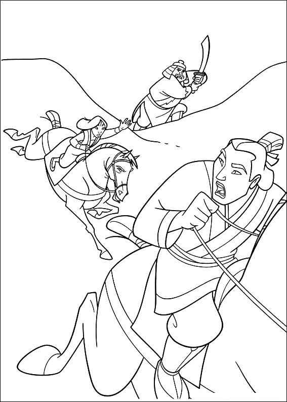 Desenho de Mulan Para Colorir Lee Shang Correndo