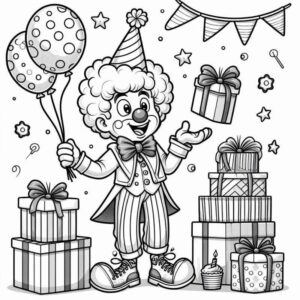Desenho de Palhaco Feliz Festa Baloes Presentes Colorir