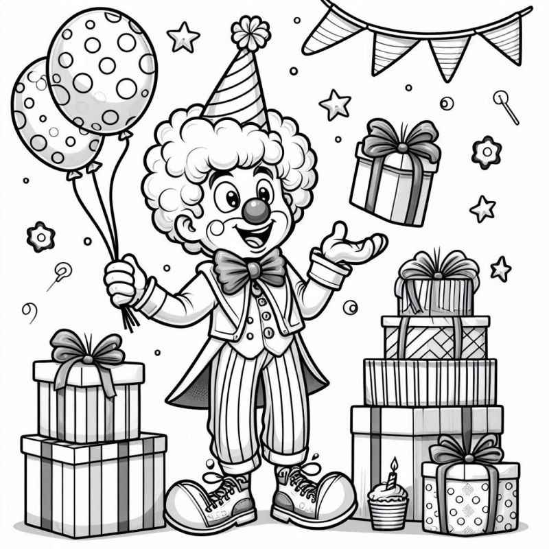 Desenho de Palhaco Feliz Festa Baloes Presentes Colorir