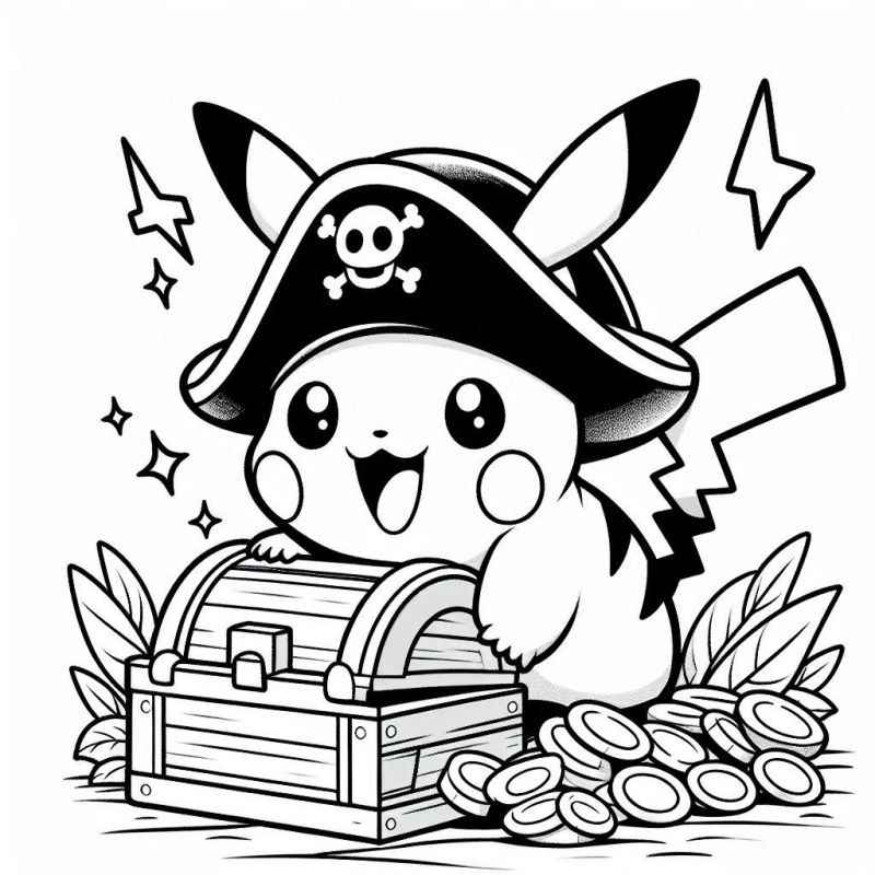 Desenho de Pikachu Pirata Com Tesouro