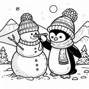 Desenho de Pinguim E Boneco Neve