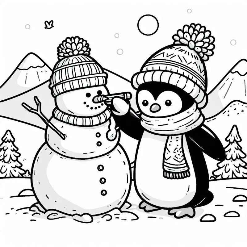 Desenho de Pinguim E Boneco Neve