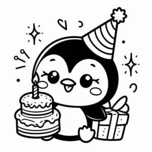 Desenho de Pinguim Fofo Festa Aniversario