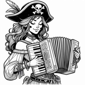 Desenho de Pirata Feminina Tocando Acordeao