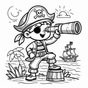 Desenho de Pirata Telescopio Navio Ilha