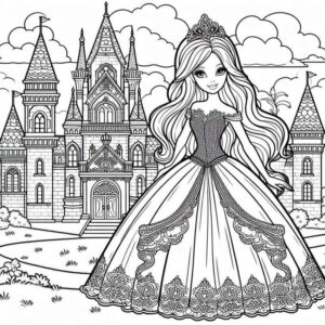 Desenho de Princesa Barbie Castelo Detalhado