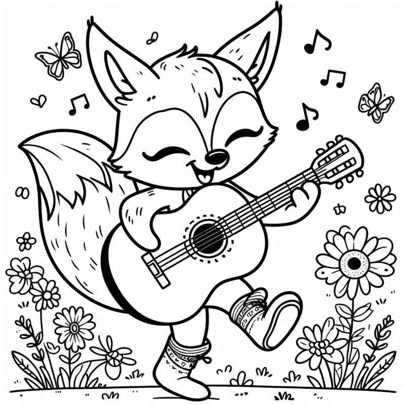 Desenho de Raposa Musical Alegre