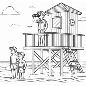 Desenho de Salvavidas No Posto Na Praia